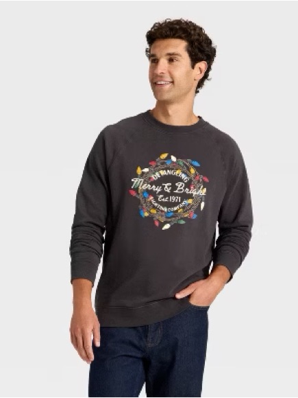 Men's Vintage French Terry Merry & Bright Sweatshirt - Goodfellow & Co Black S